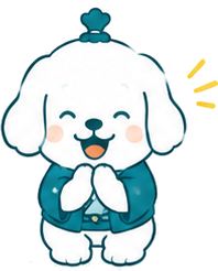 両手をそろえてお辞儀をしているわらしィヌ