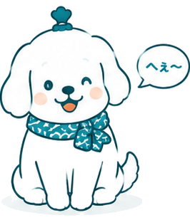 首に手ぬぐいを巻いて話を聞いているわらしィヌ